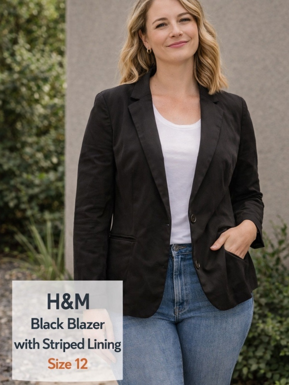 H&M Black Blazer with Striped Lining size 12